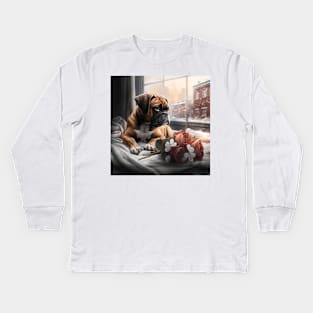 Boxer Dog Enjoys The London View Kids Long Sleeve T-Shirt